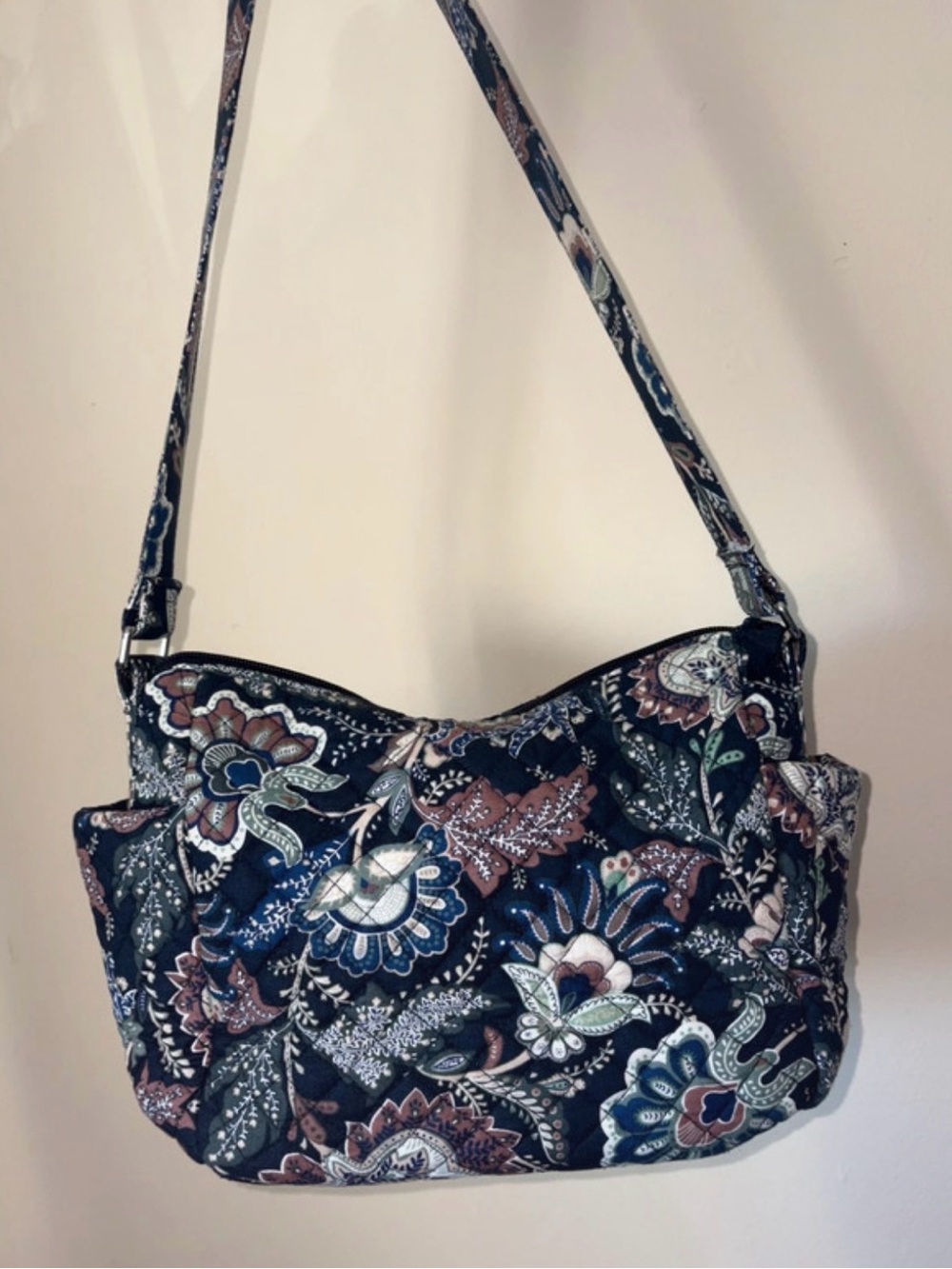 Vera Bradley Navy Quilted Floral Shoulder Bag with Multi-Color Pattern